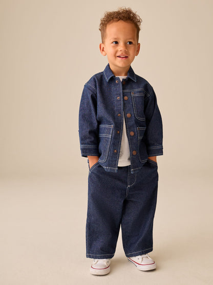 Rinse Wash Denim Shacket and Wide Leg Jeans Set (3mths-7yrs) image 1