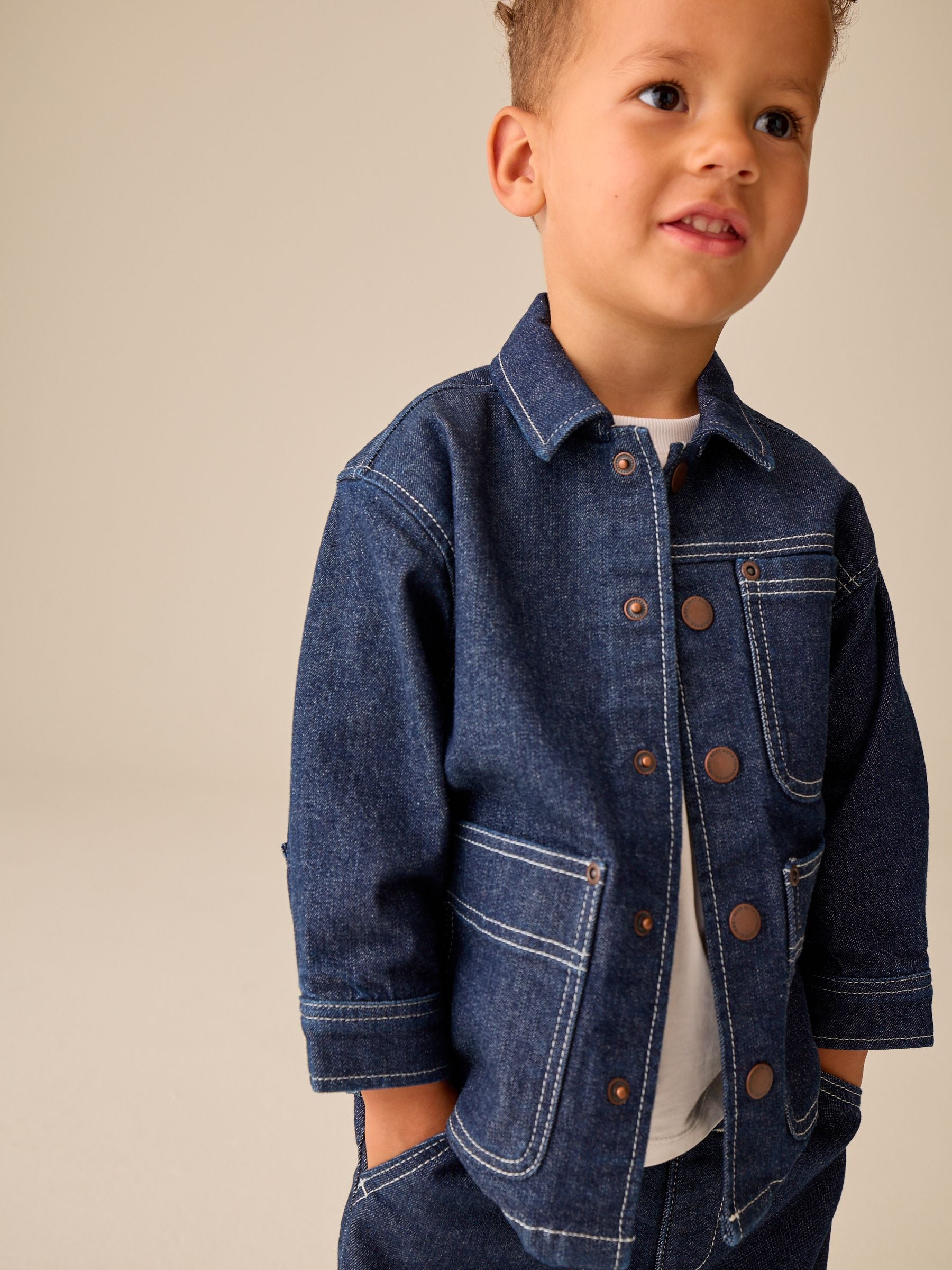 Rinse Wash Denim Shacket and Wide Leg Jeans Set (3mths-7yrs) image 2