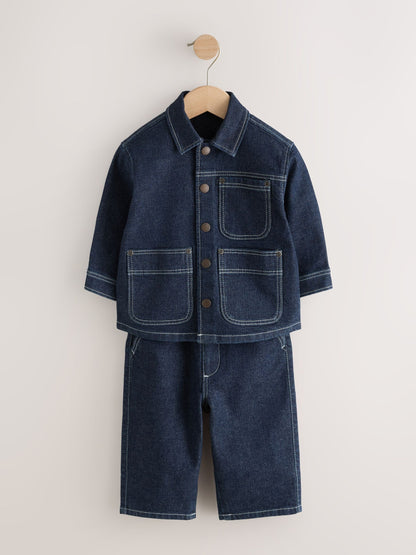 Rinse Wash Denim Shacket and Wide Leg Jeans Set (3mths-7yrs) image 7