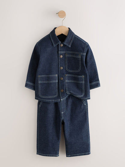 Rinse Wash Denim Shacket and Wide Leg Jeans Set (3mths-7yrs) image 8
