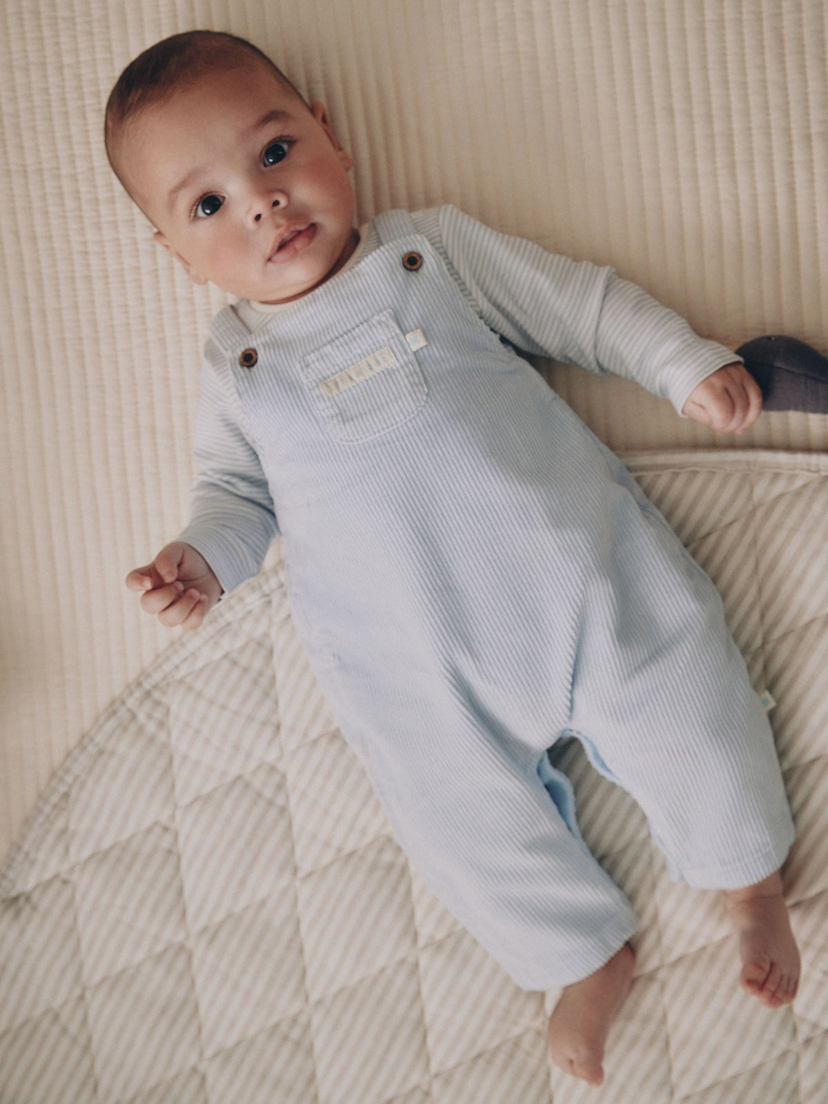 Dsiney Kidz - Blue Plain Cord Dungaree and Bodysuit Baby Set (0mths-2yrs) image 1