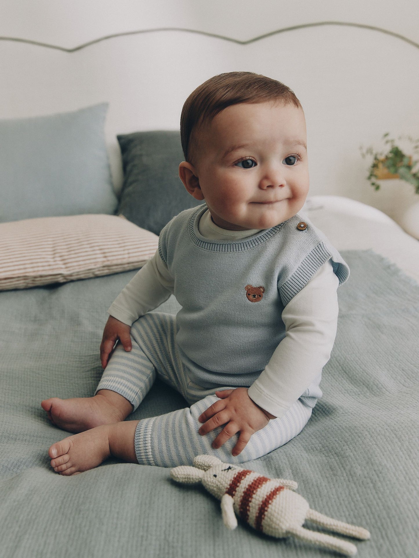 Blue Baby Knit Vest, Bodysuit and Trousers Set (0mths-3yrs) image 1