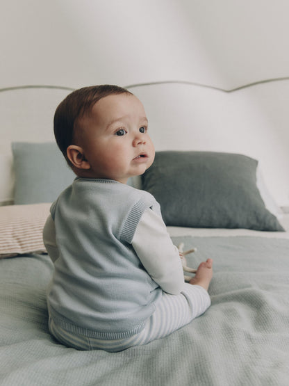 Blue Baby Knit Vest, Bodysuit and Trousers Set (0mths-3yrs) image 2