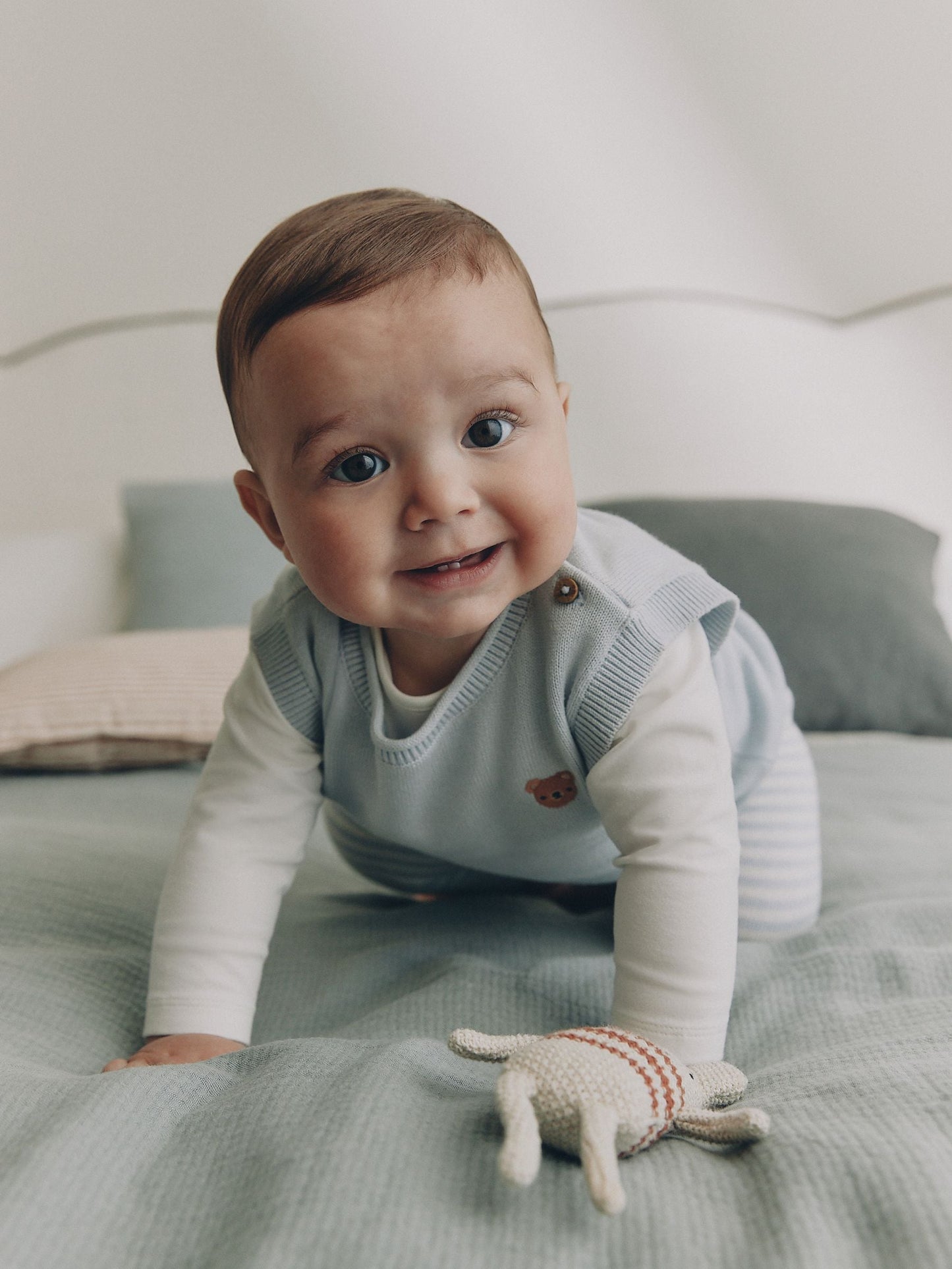 Blue Baby Knit Vest, Bodysuit and Trousers Set (0mths-3yrs) image 3