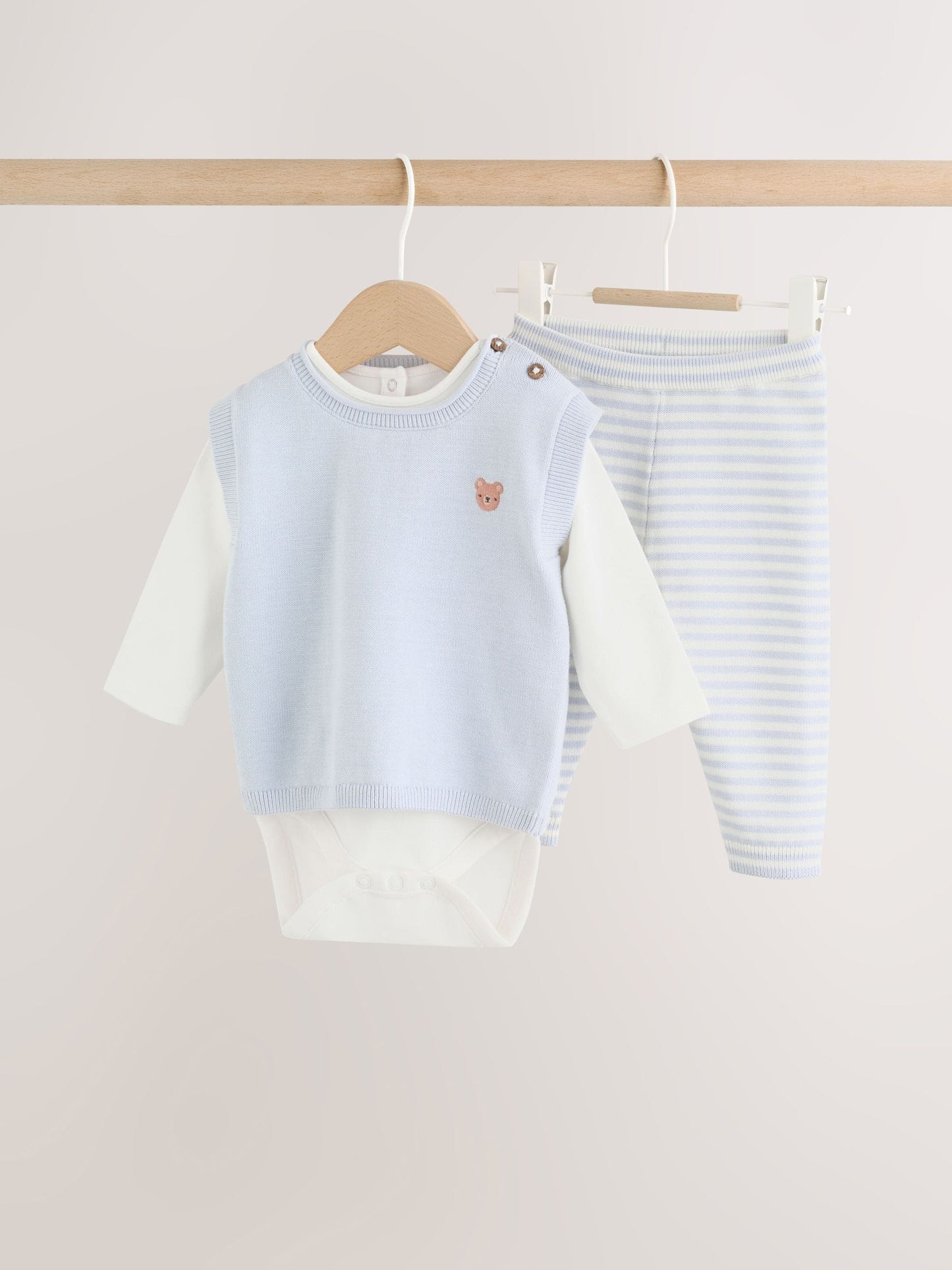 Blue Baby Knit Vest, Bodysuit and Trousers Set (0mths-3yrs) image 6