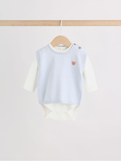 Blue Baby Knit Vest, Bodysuit and Trousers Set (0mths-3yrs) image 7
