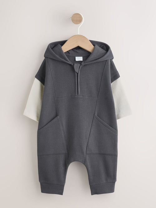 Charcoal Grey Hooded Sweat Baby Romper (0mths-3yrs) image 1