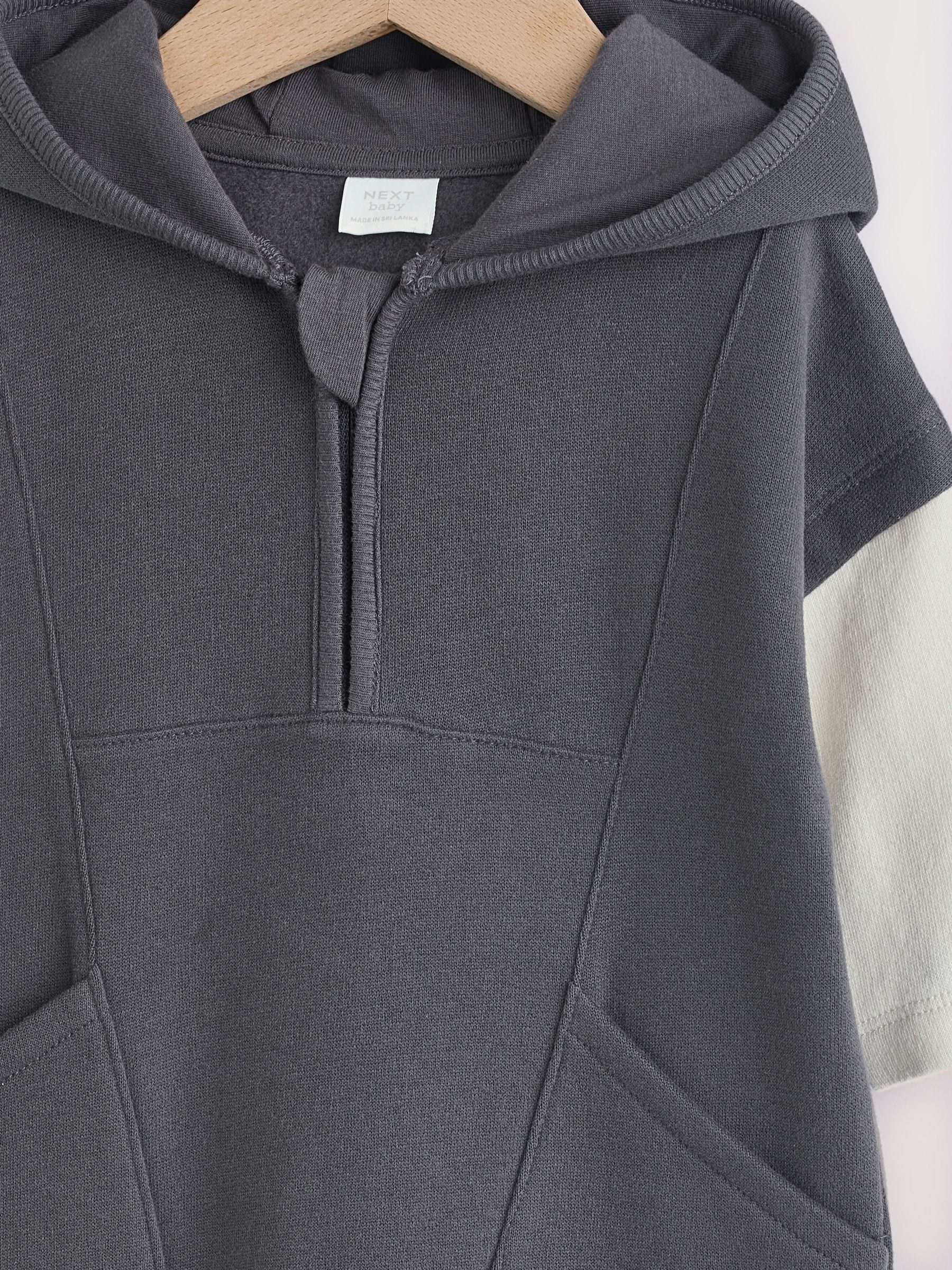 Charcoal Grey Hooded Sweat Baby Romper (0mths-3yrs) image 3