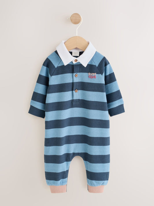Blue Stripe Jersey Rugby Polo Baby Romper (0mths-3yrs) image 1