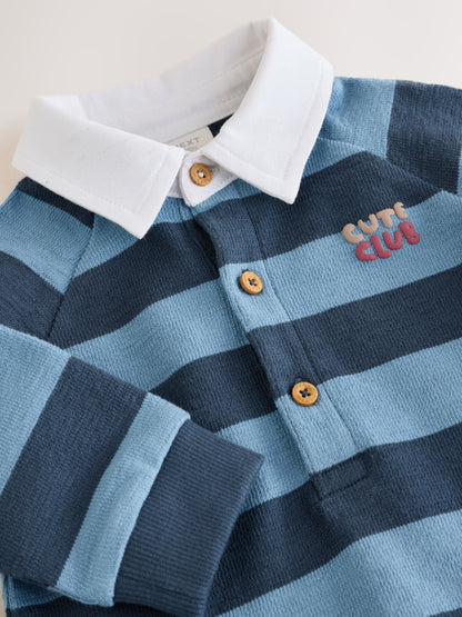 Blue Stripe Jersey Rugby Polo Baby Romper (0mths-3yrs) image 4