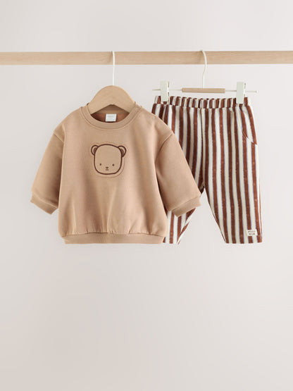 Dsiney Kidz - Chocolate Brown Bear Sweat Top and Trousers Baby Set (0mths-2yrs) image 1