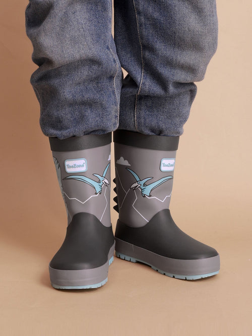 Toezone Grey Dinosaur Waterproof Wellies image 1