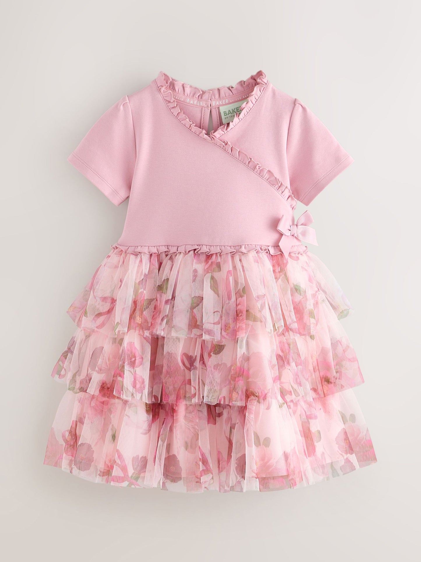 Dsiney Kidz - Baker by Ted Baker Ponte Wrap-Over Floral Mesh Tier Dress image 7