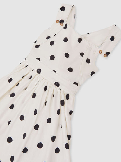 Reiss Ivory Spot Matilda 3-9 yrs Linen-Blend Polka-Dot Midi Dress image 3