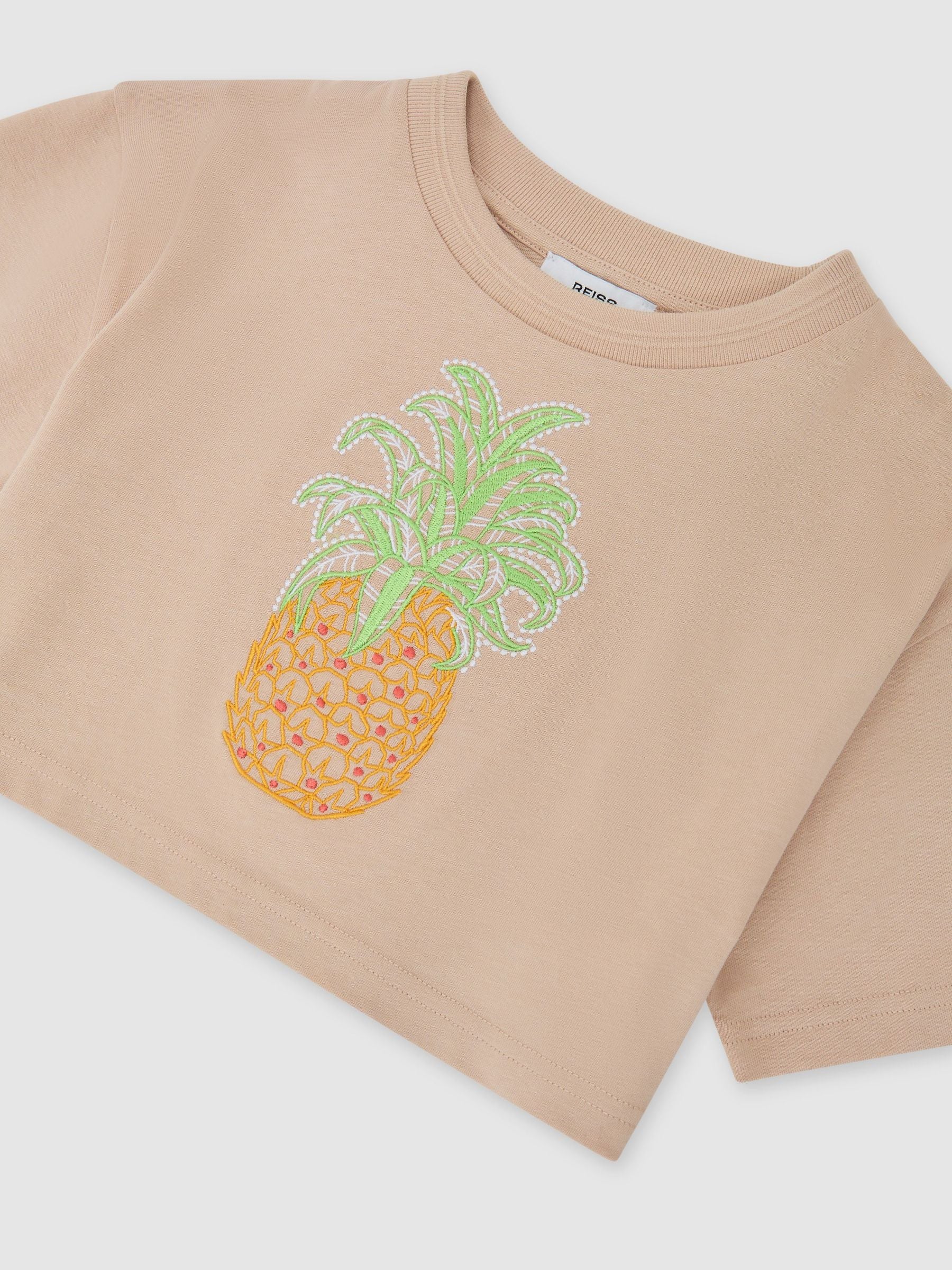 Reiss Neutral Bertie 9-13 yrs Cotton Embroidered Cropped T-Shirt image 3