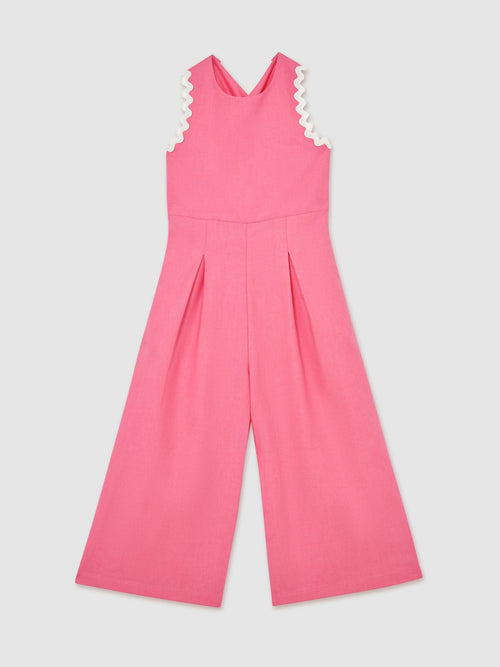 Reiss Pink Cerese 3-9 yrs Linen-Blend Wave-Trim Cross-Back Jumpsuit image 1
