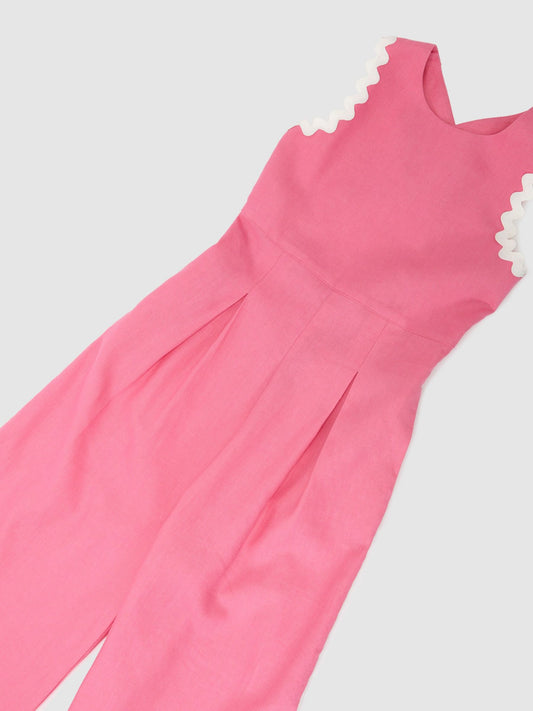 Reiss Pink Cerese 13-14 yrs Linen-Blend Wave-Trim Cross-Back Jumpsuit image 1