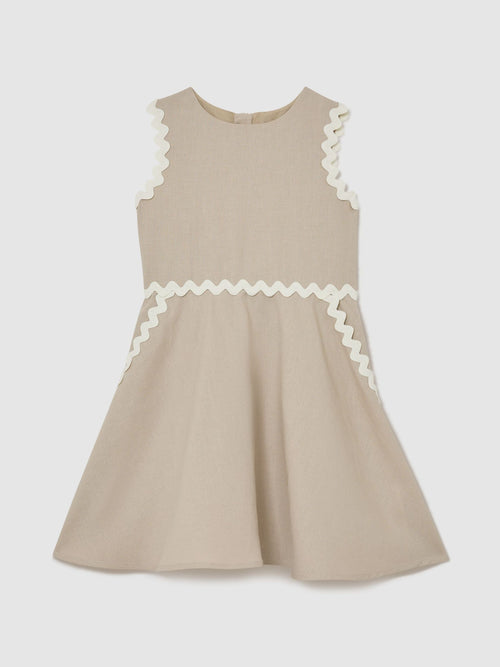 Reiss Neutral Blake 3-9 yrs Linen-Blend Ric-Rac Trim Dress image 1