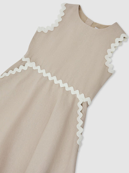 Reiss Neutral Blake 3-9 yrs Linen-Blend Ric-Rac Trim Dress image 3