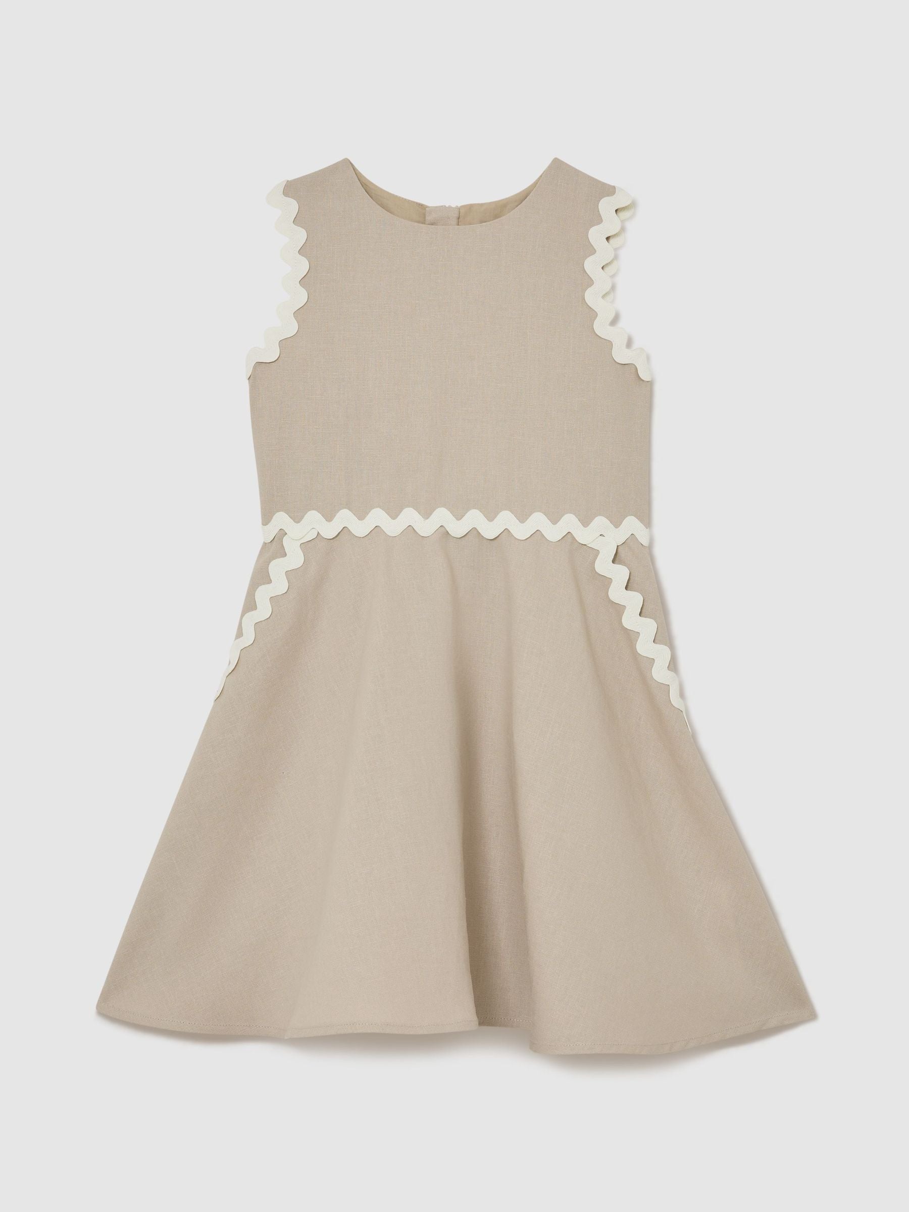 Reiss Neutral Blake 3-9 yrs Linen-Blend Ric-Rac Trim Dress image 1