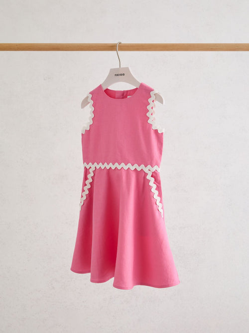 Reiss Pink Blake 9-13 yrs Linen-Blend Ric-Rac Trim Dress image 1