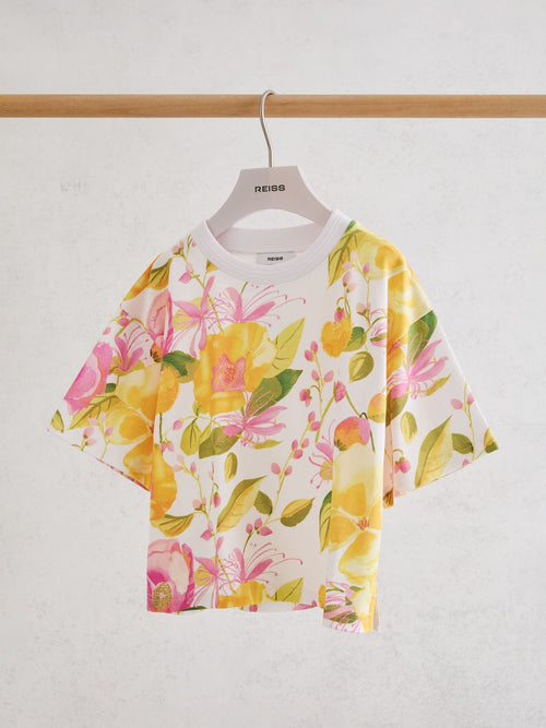 Reiss Ivory Print Bonnie 9-13 yrs Cotton Floral-Print Relaxed T-Shirt image 1