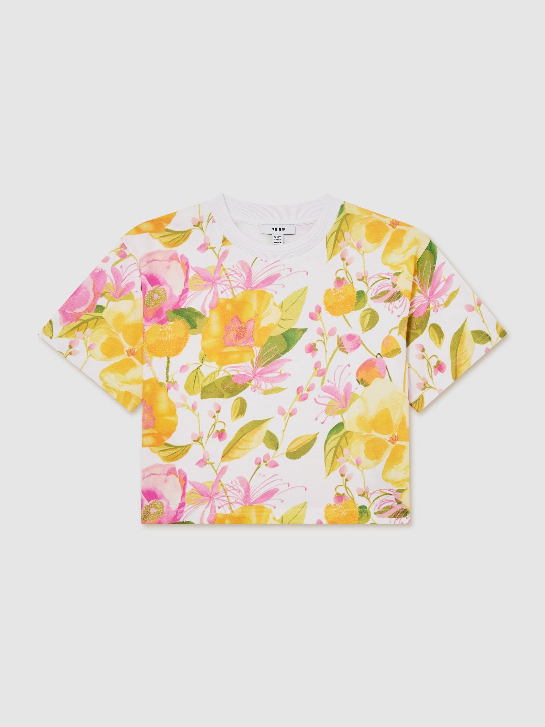 Reiss Ivory Print Bonnie 9-13 yrs Cotton Floral-Print Relaxed T-Shirt image 2