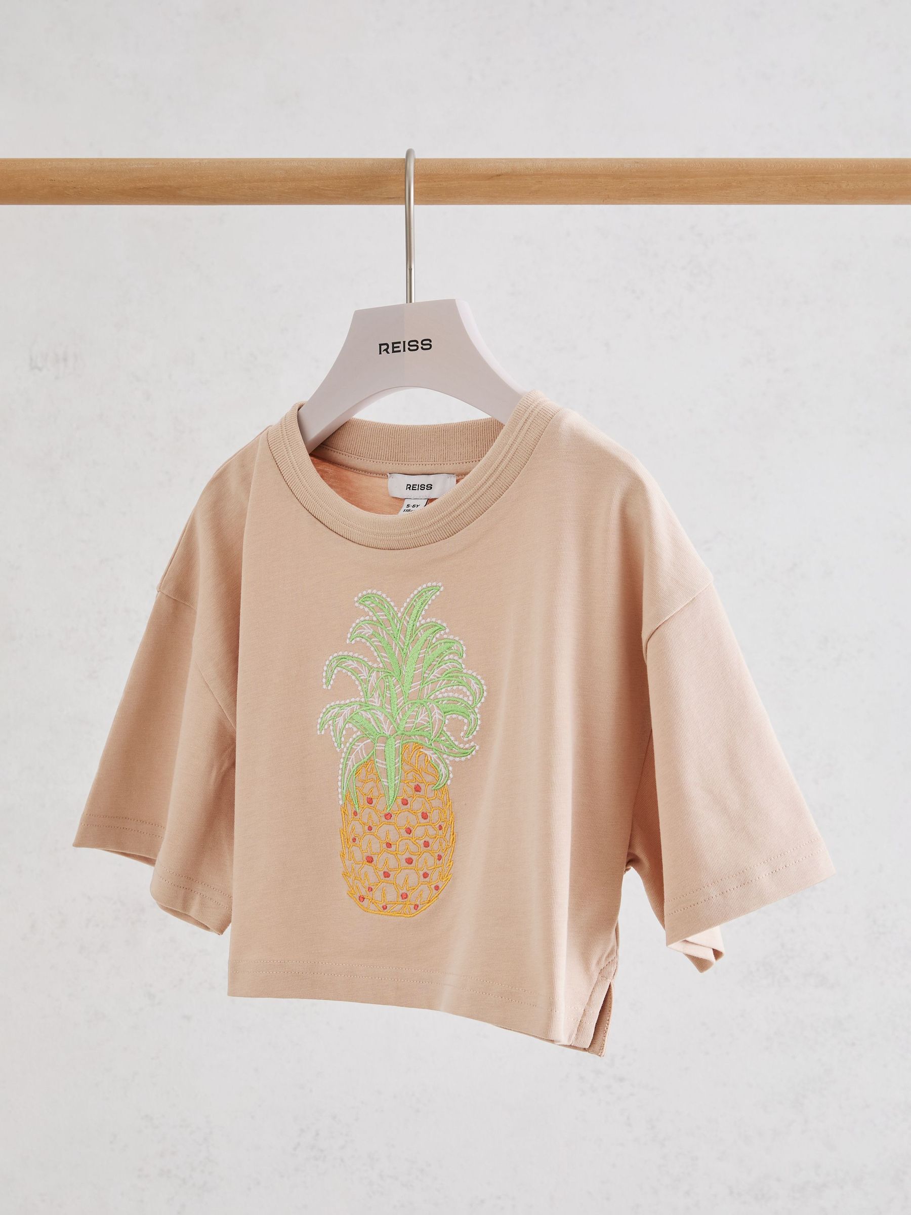 Reiss Neutral Bertie 3-9 yrs Cotton Embroidered Cropped T-Shirt image 2
