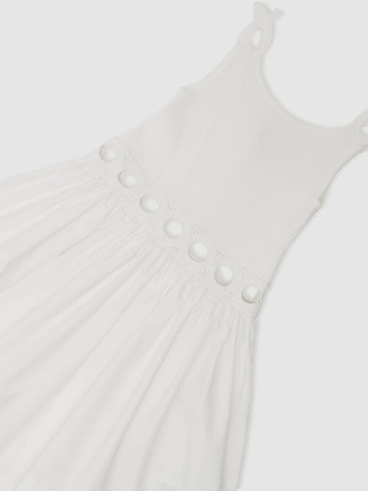 Reiss White Rita 13-14 yrs Rib-Knit Mix Cut-Out Flared Dress image 1