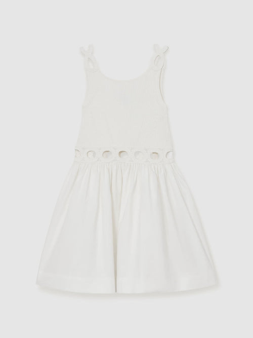 Reiss White Rita 3-9 yrs Rib-Knit Mix Cut-Out Flared Dress image 1