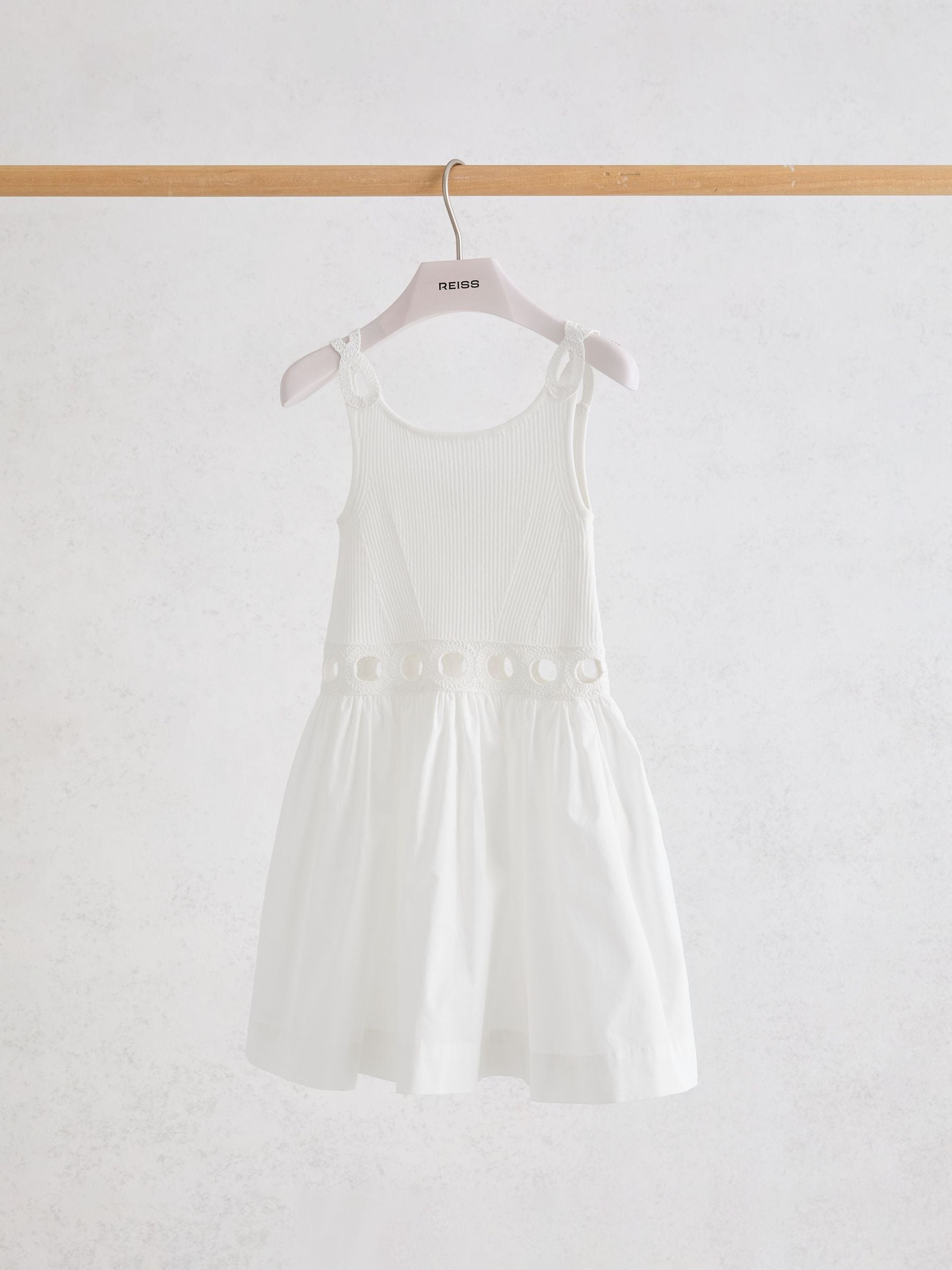 Reiss White Rita 3-9 yrs Rib-Knit Mix Cut-Out Flared Dress image 2