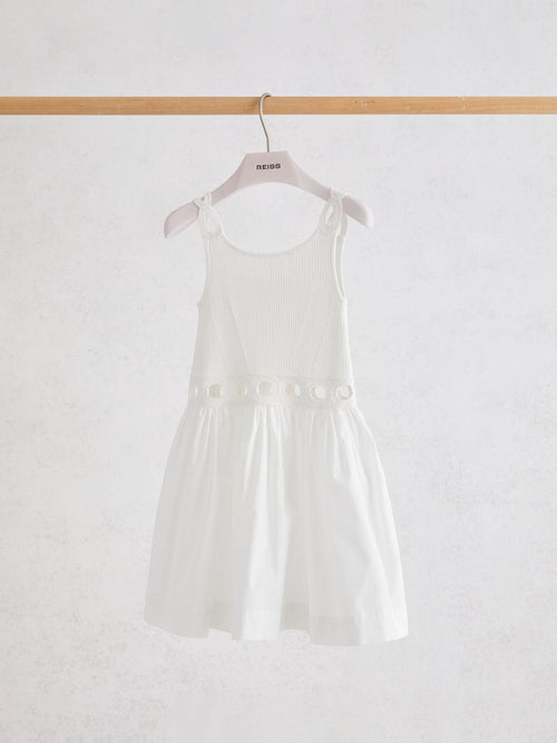 Reiss White Rita 9-13 yrs Rib-Knit Mix Cut-Out Flared Dress image 1