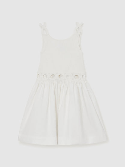 Reiss White Rita 9-13 yrs Rib-Knit Mix Cut-Out Flared Dress image 2