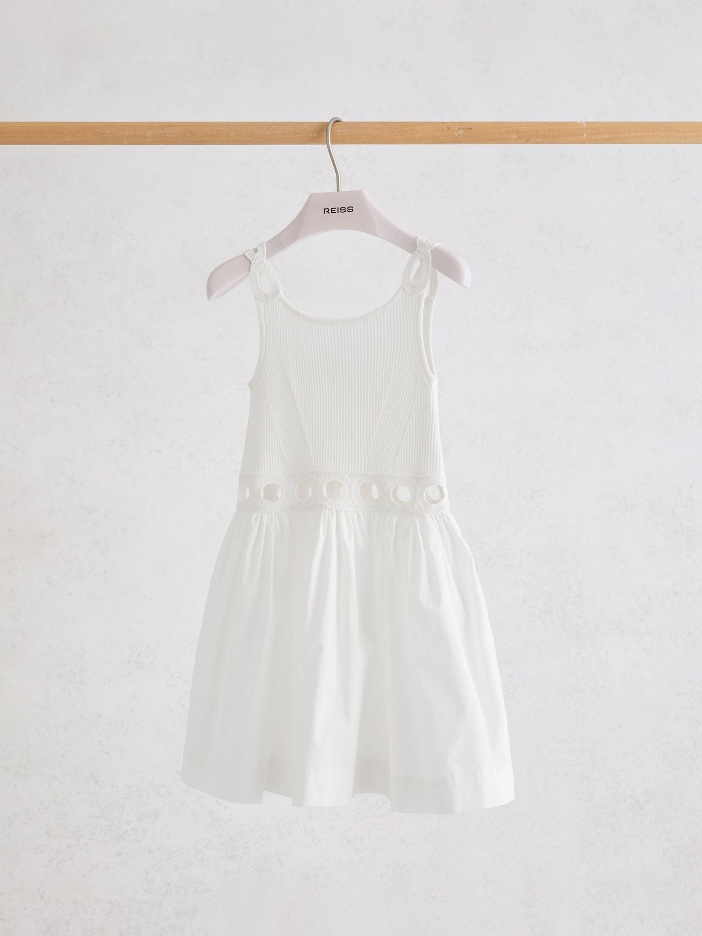 Reiss White Rita 9-13 yrs Rib-Knit Mix Cut-Out Flared Dress image 1