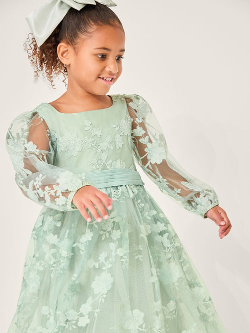 Monsoon Green Beatrice Floral Embroidered Party Dress image 1
