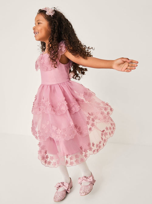 Monsoon Dark Pink Rebecca Appliqué Scallop Tiered Party Dress image 1