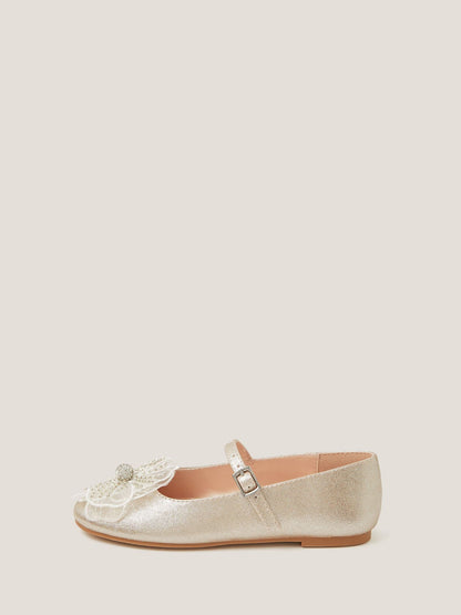 Monsoon Gold Beaded Floral Metallic Ballet Flats Shoes image 1