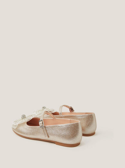 Monsoon Gold Beaded Floral Metallic Ballet Flats Shoes image 2