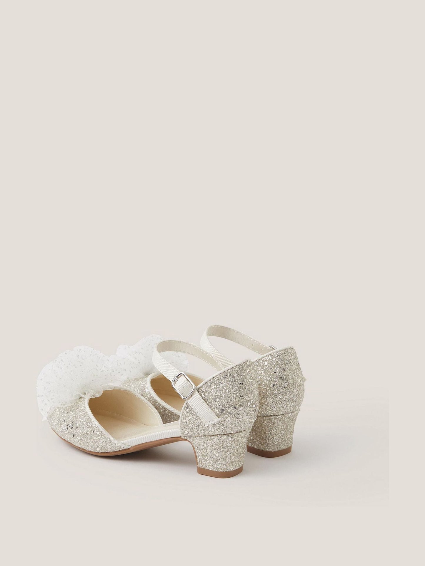 Monsoon Silver Tulle Pom Glitter Closed Toe Heels Shoes image 2