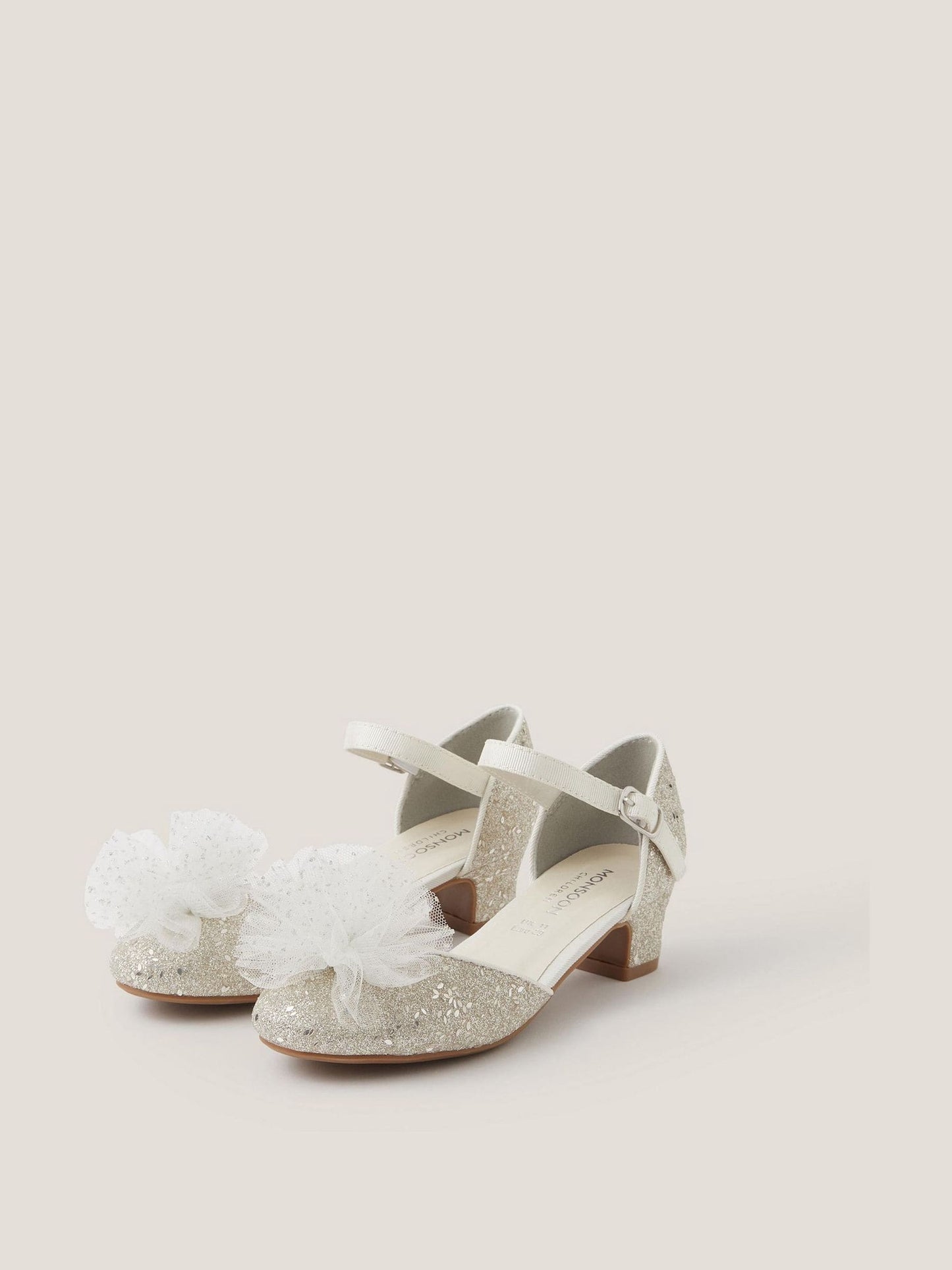 Monsoon Silver Tulle Pom Glitter Closed Toe Heels Shoes image 3