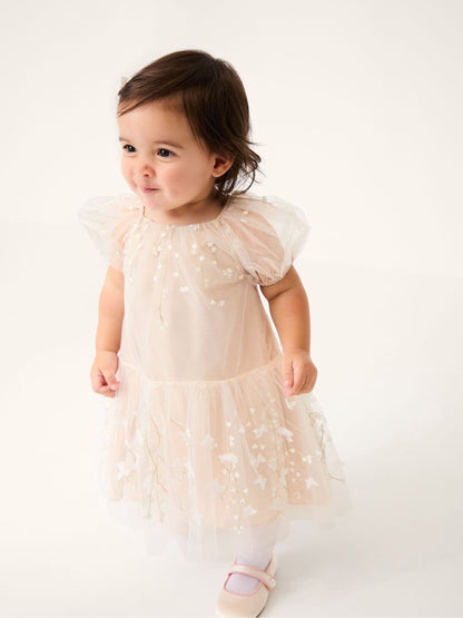 Monsoon Peach Baby Astrid Appliqué Butterfly Swing Dress image 1
