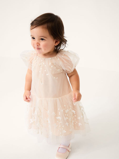 Monsoon Peach Baby Astrid Appliqué Butterfly Swing Dress image 1