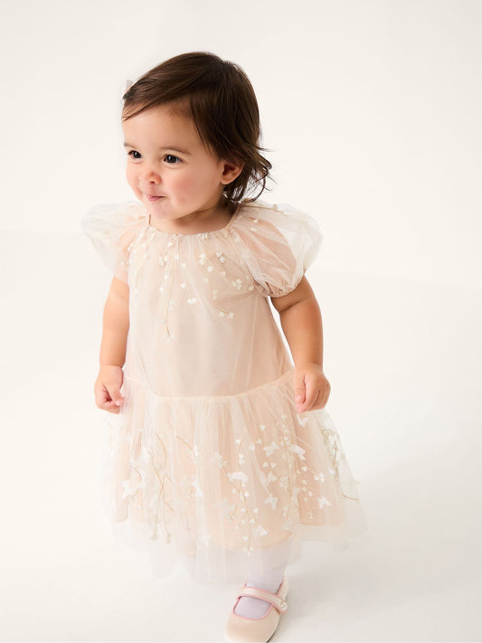 Monsoon Peach Baby Astrid Appliqué Butterfly Swing Dress image 1
