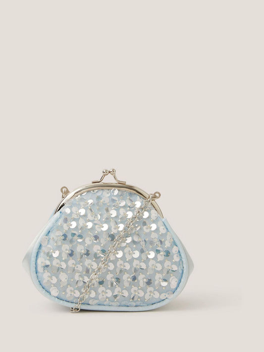 Monsoon Blue Sequin Embellished Clip Frame Bag image 1