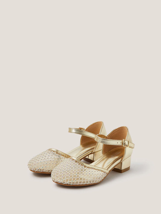 Monsoon Gold Diamanté Mesh Two Part Heels Shoes image 1
