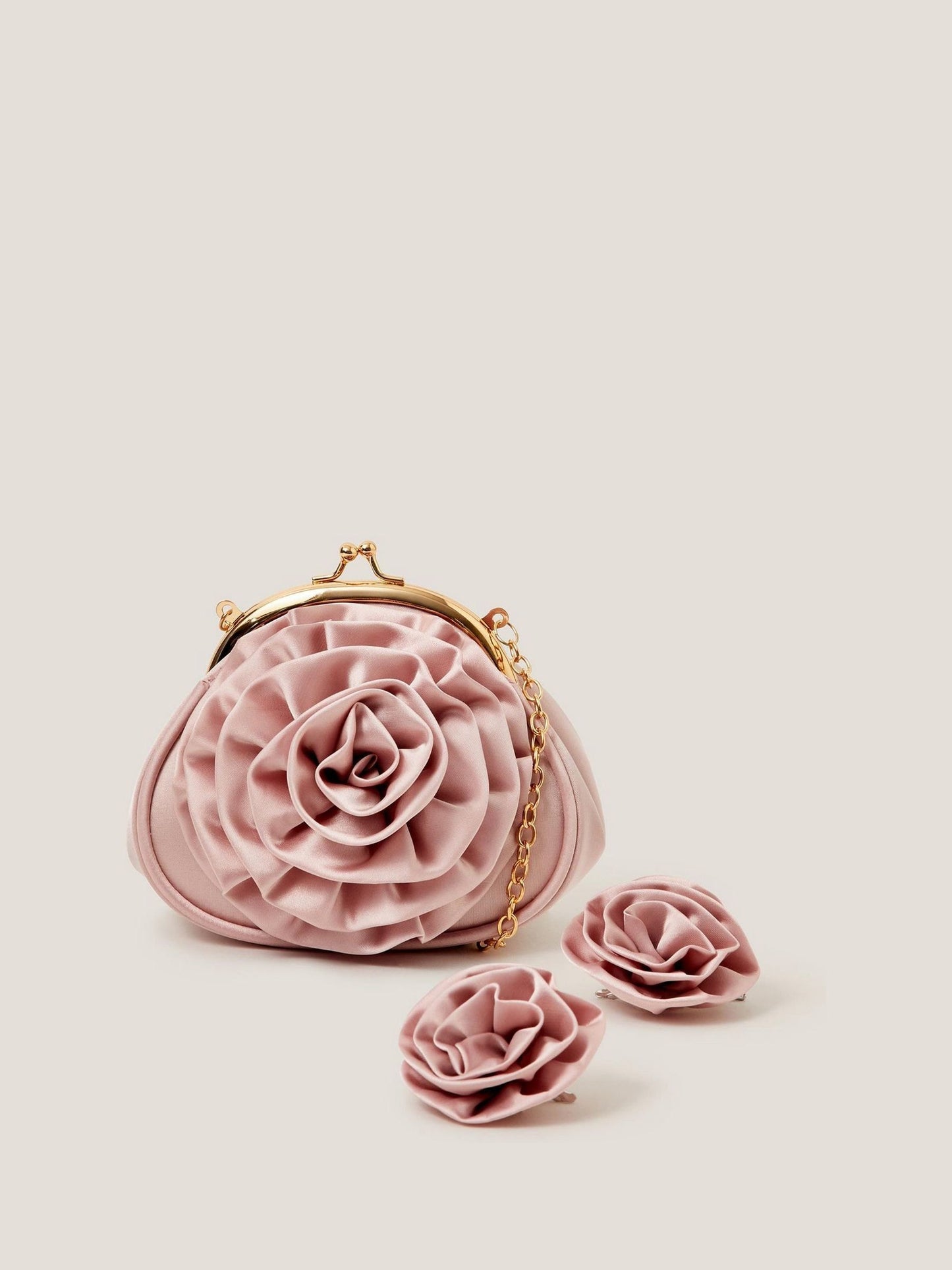 Monsoon Pink Satin Rose Clip Frame & Hair Clips Set Bag image 1