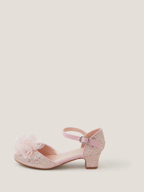 Monsoon Pink Tulle Pom Glitter Closed Toe Heels Shoes image 1