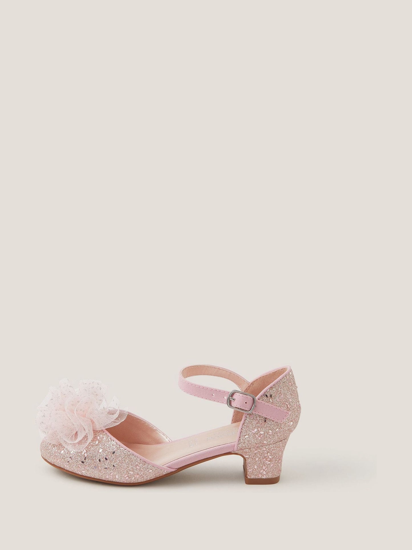 Monsoon Pink Tulle Pom Glitter Closed Toe Heels Shoes image 1