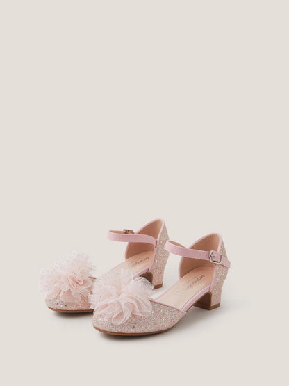 Monsoon Pink Tulle Pom Glitter Closed Toe Heels Shoes image 3
