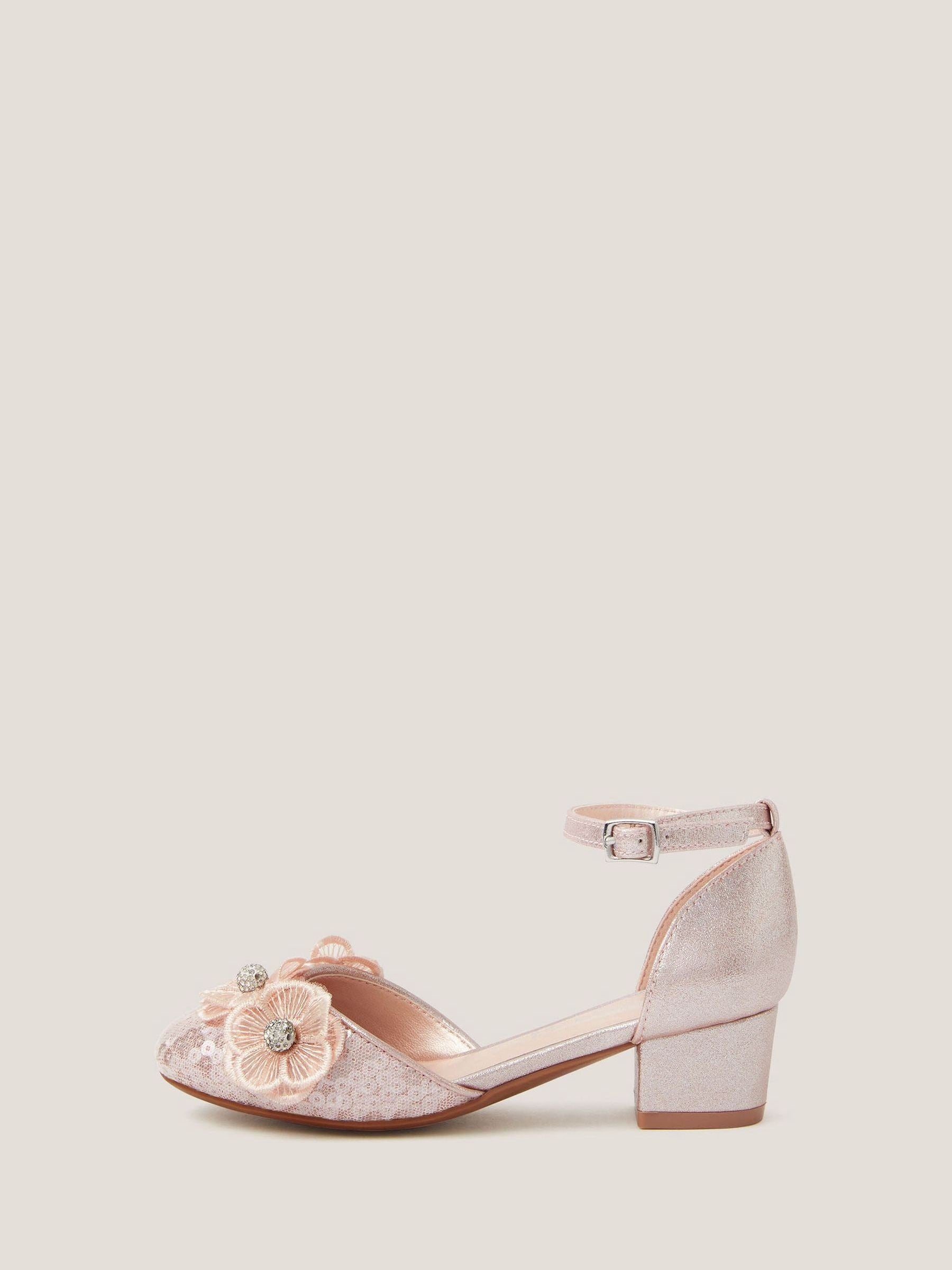 Monsoon Pink Leila Sequin Flower Two Part Heels Shoes image 1